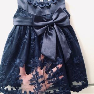 Baby girl dress navy blue lace bow 3 months formal